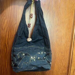 Embroidered Black Clutch Bag